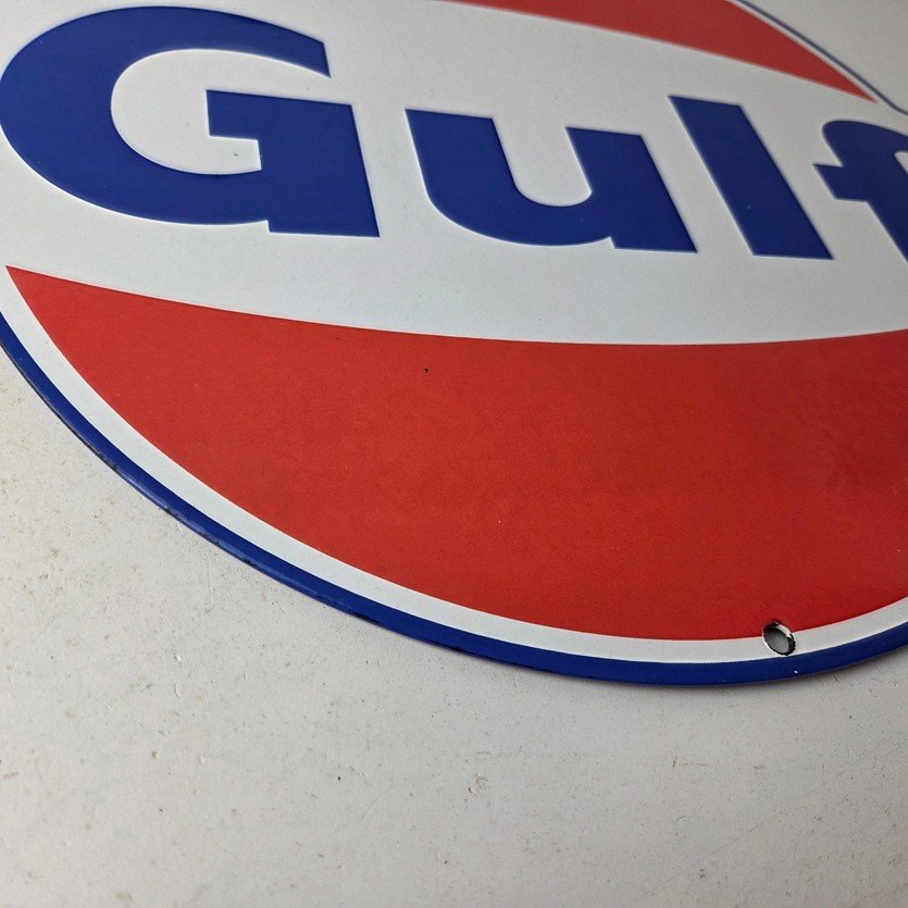 Vintage Gulf Gasoline Sign - Large Service Station Gas Pump Advertising Sign - Image 11