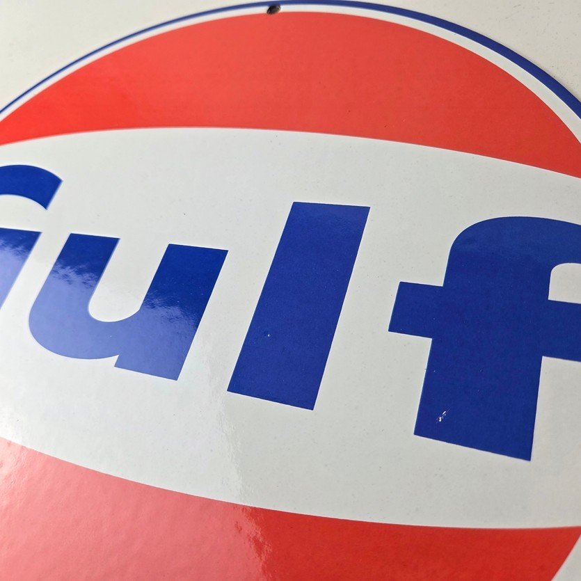 Vintage Gulf Gasoline Sign - Large Service Station Gas Pump Advertising Sign - Image 12