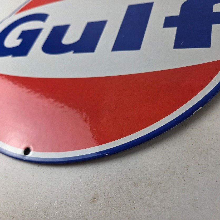 Vintage Gulf Gasoline Sign - Large Service Station Gas Pump Advertising Sign - Image 14