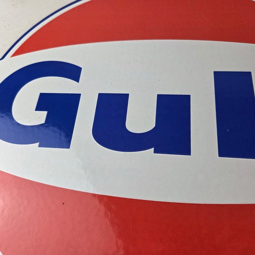Vintage Gulf Gasoline Sign - Large Service Station Gas Pump Advertising Sign - Image 3