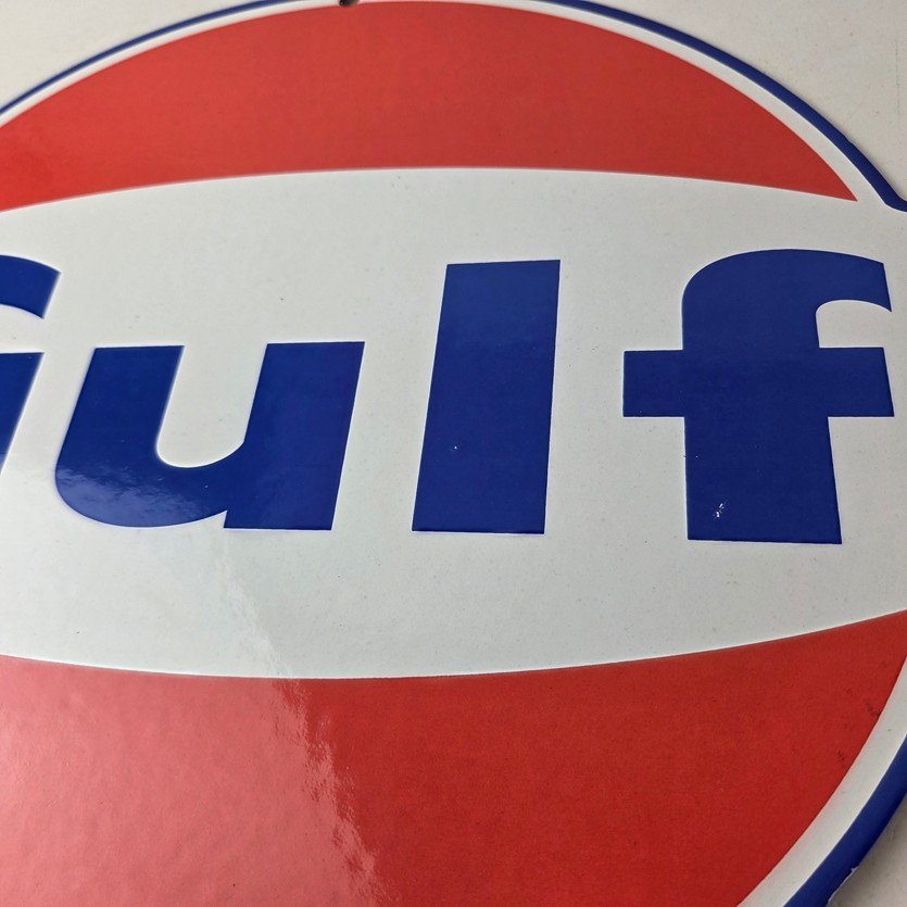 Vintage Gulf Gasoline Sign - Large Service Station Gas Pump Advertising Sign - Image 4