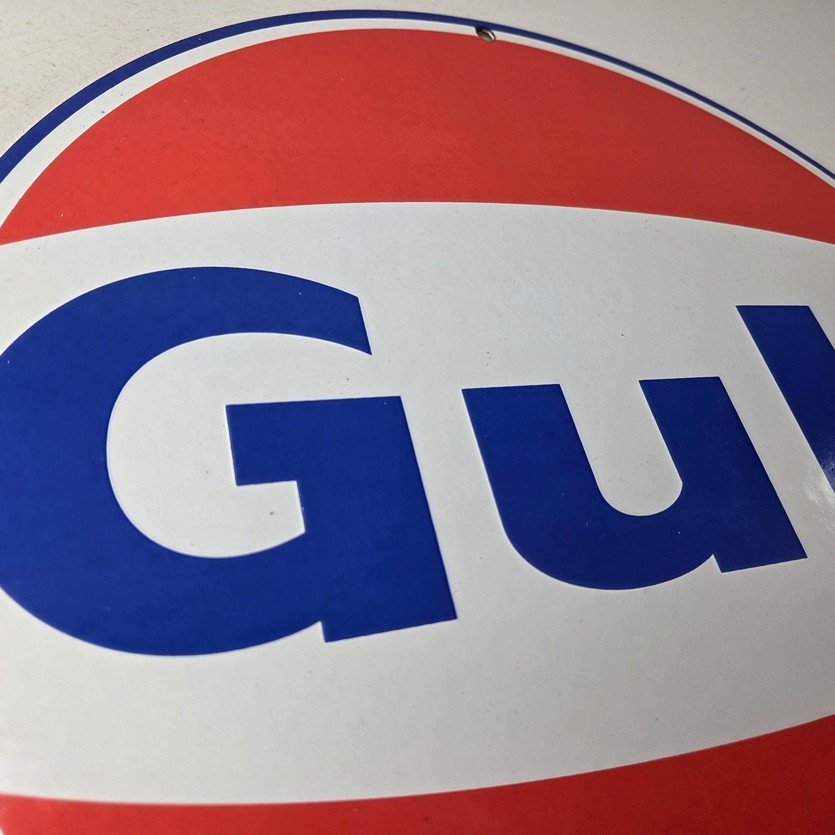 Vintage Gulf Gasoline Sign - Large Service Station Gas Pump Advertising Sign - Image 5