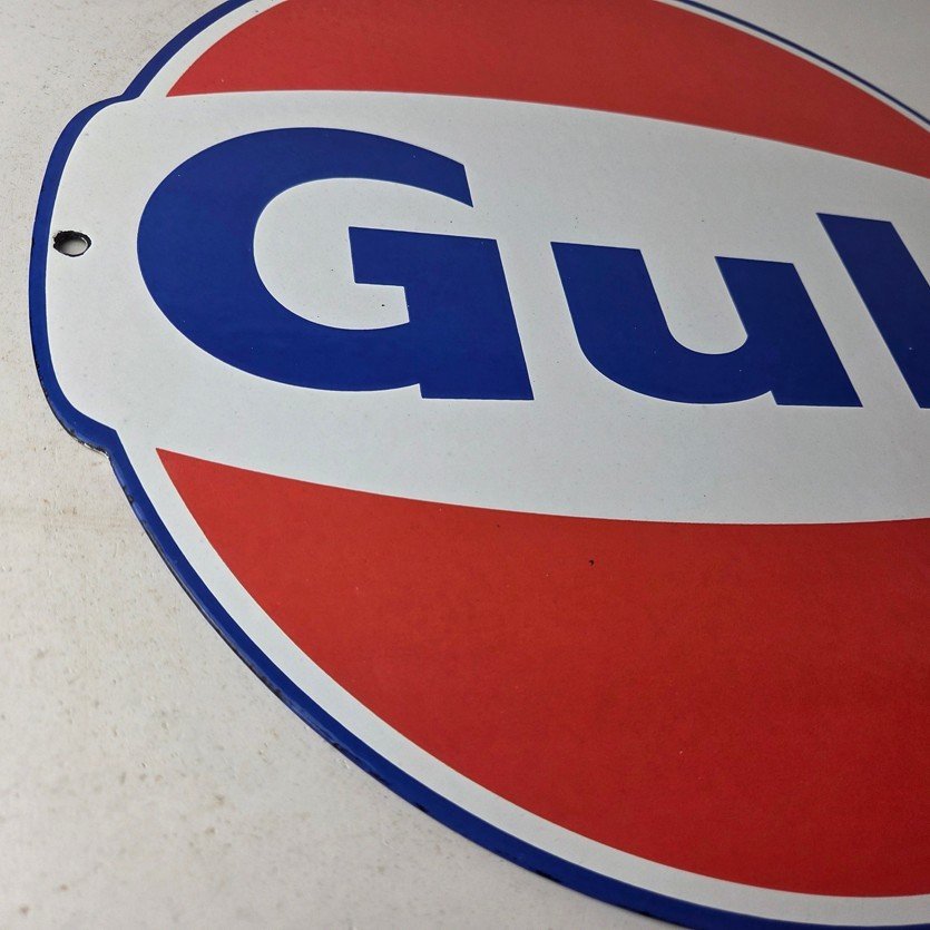 Vintage Gulf Gasoline Sign - Large Service Station Gas Pump Advertising Sign - Image 6
