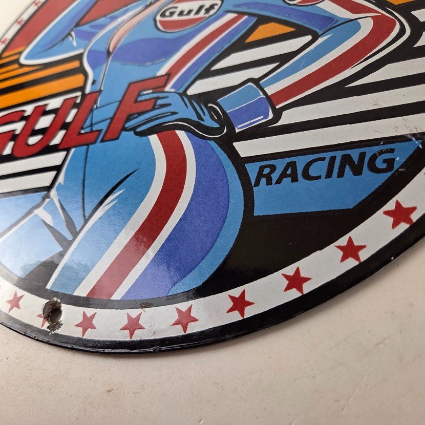 Vintage Gulf Gasoline Sign - Racing Automobile Porcelain Gas Pump Sign - Image 14