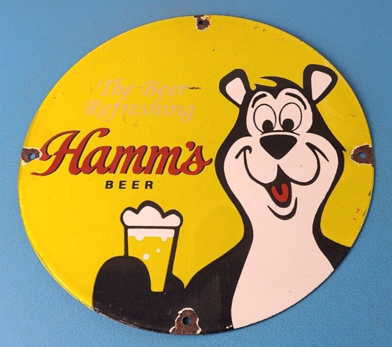 Vintage Hamms Beer Sign Brewery Alcohol Bear Gas Pump Porcelain Sign 306071133000