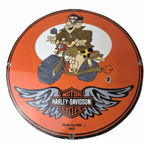 Vintage Harley Davidson Motorcycles Sign - Flintstones Porcelain Gas Pump Sign