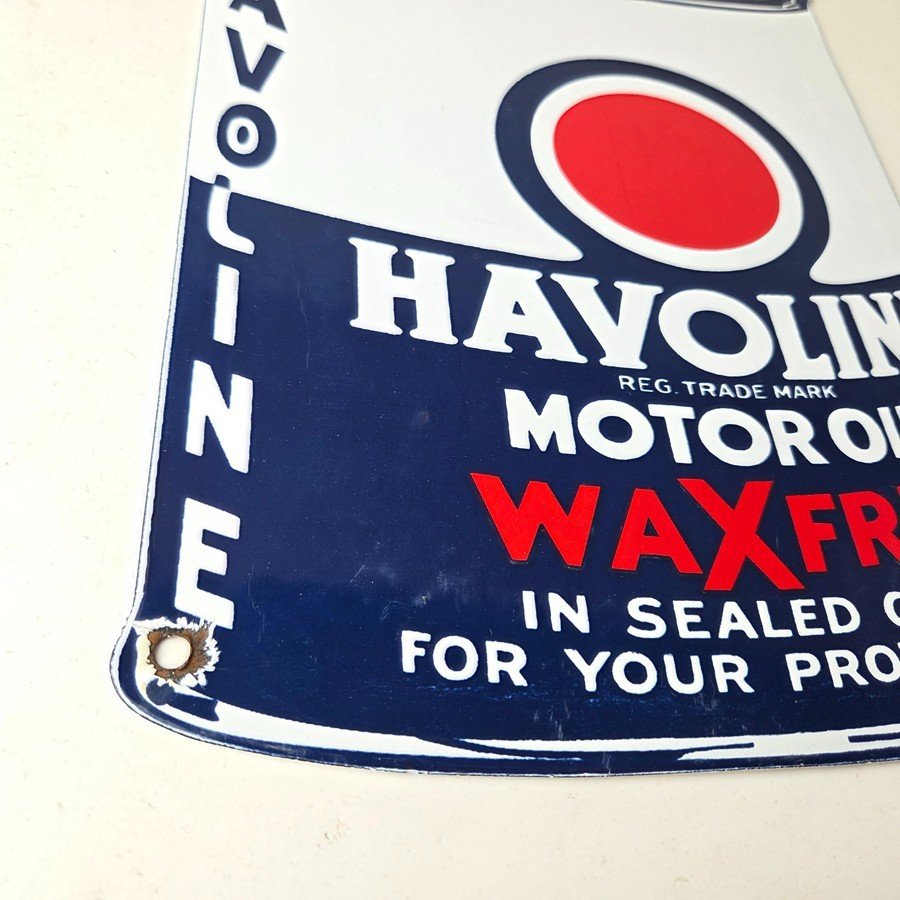 Vintage Havoline Motor Oil Sign - Motor Oil Bucket Quart Can Gas Porcelain Sign - Image 11