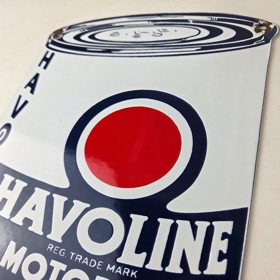 Vintage Havoline Motor Oil Sign - Motor Oil Bucket Quart Can Gas Porcelain Sign - Image 12