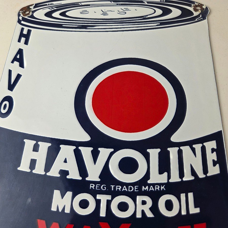 Vintage Havoline Motor Oil Sign - Motor Oil Bucket Quart Can Gas Porcelain Sign - Image 3
