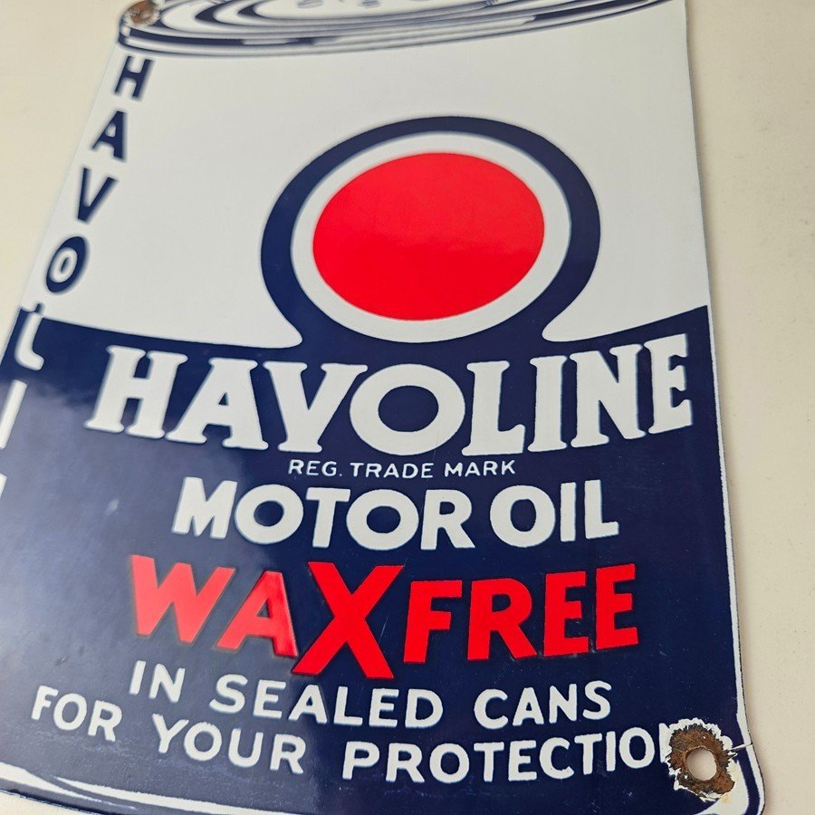Vintage Havoline Motor Oil Sign - Motor Oil Bucket Quart Can Gas Porcelain Sign - Image 4