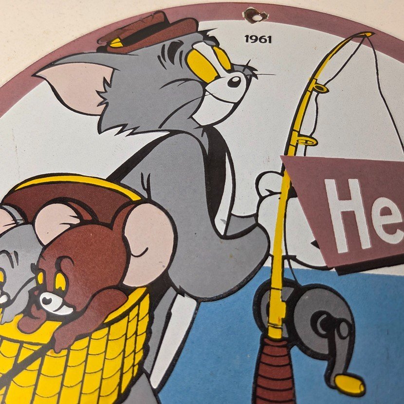 Vintage Heddon Fishing Lures Sign - Fish Tackle Gas Advertisement Porcelain Sign - Image 3