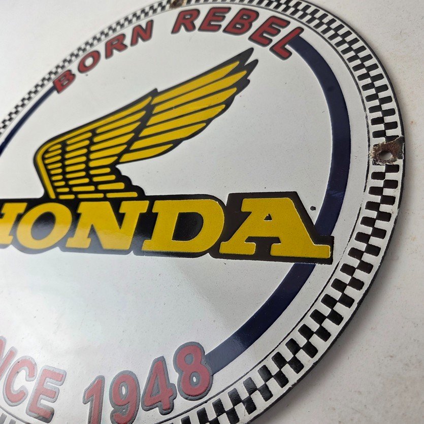 Vintage Honda Born Rebel Sign - Motorcycle Gas Pump Porcelain Sign - Image 13