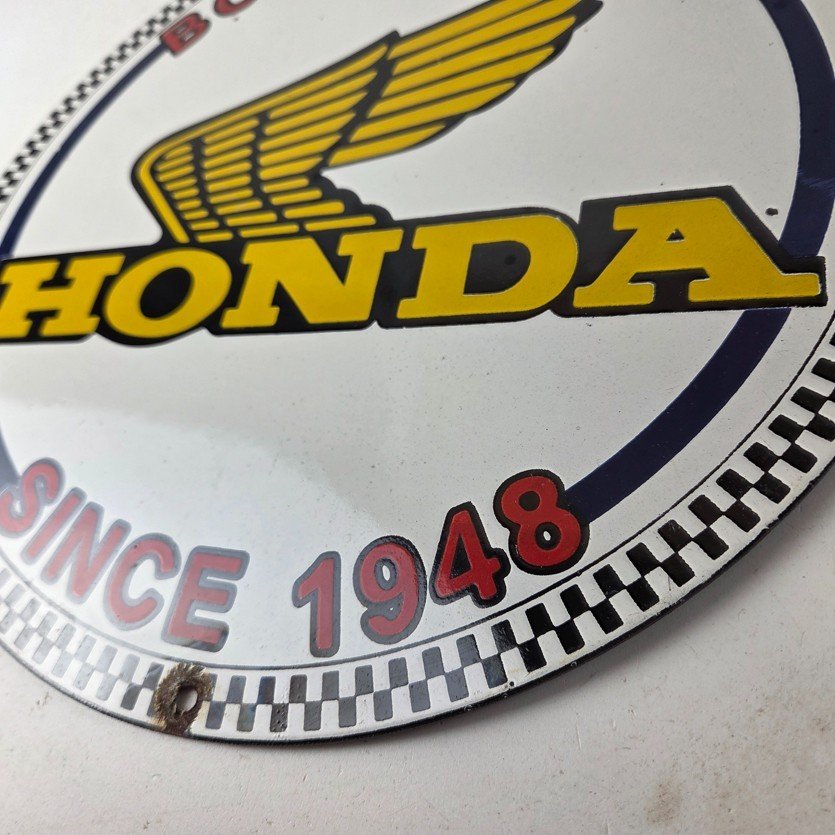 Vintage Honda Born Rebel Sign - Motorcycle Gas Pump Porcelain Sign - Image 14