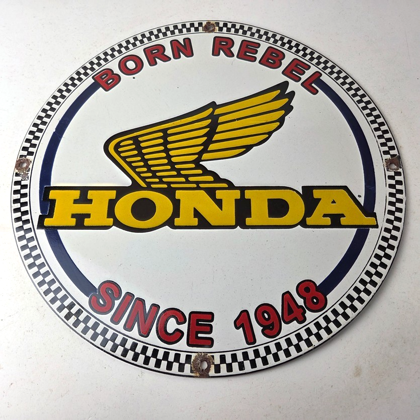 Vintage Honda Born Rebel Sign - Motorcycle Gas Pump Porcelain Sign - Image 15