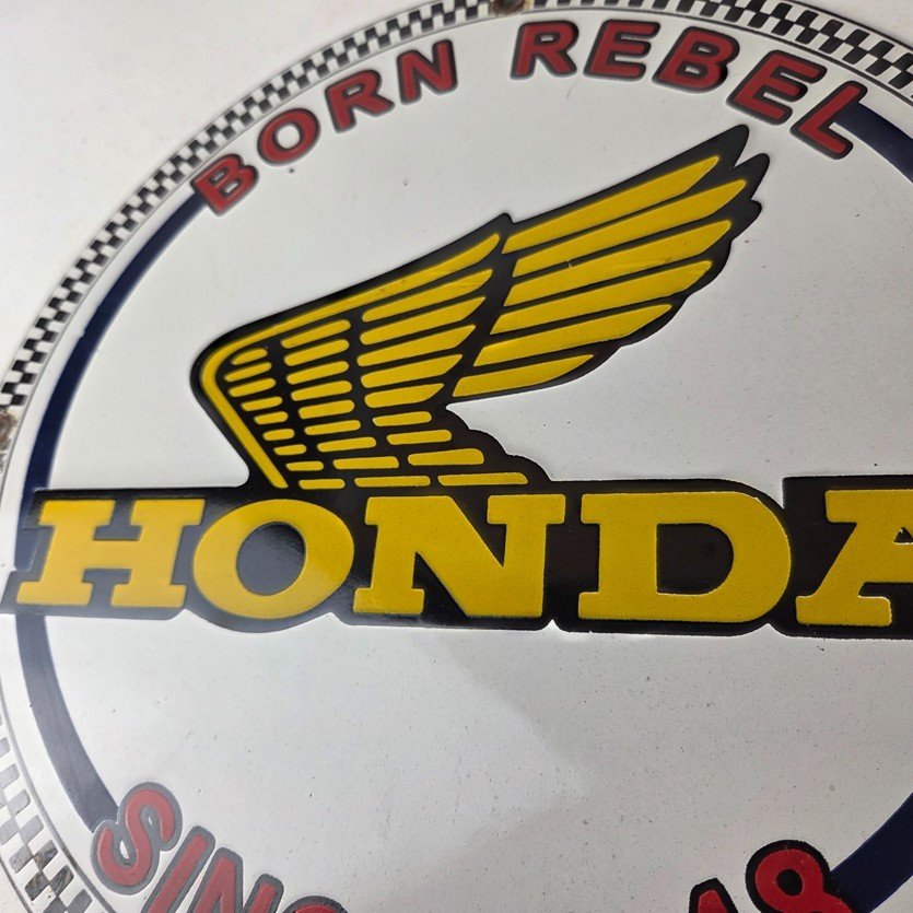 Vintage Honda Born Rebel Sign - Motorcycle Gas Pump Porcelain Sign - Image 4
