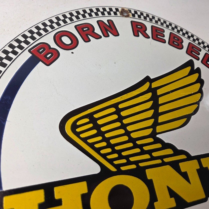 Vintage Honda Born Rebel Sign - Motorcycle Gas Pump Porcelain Sign - Image 5