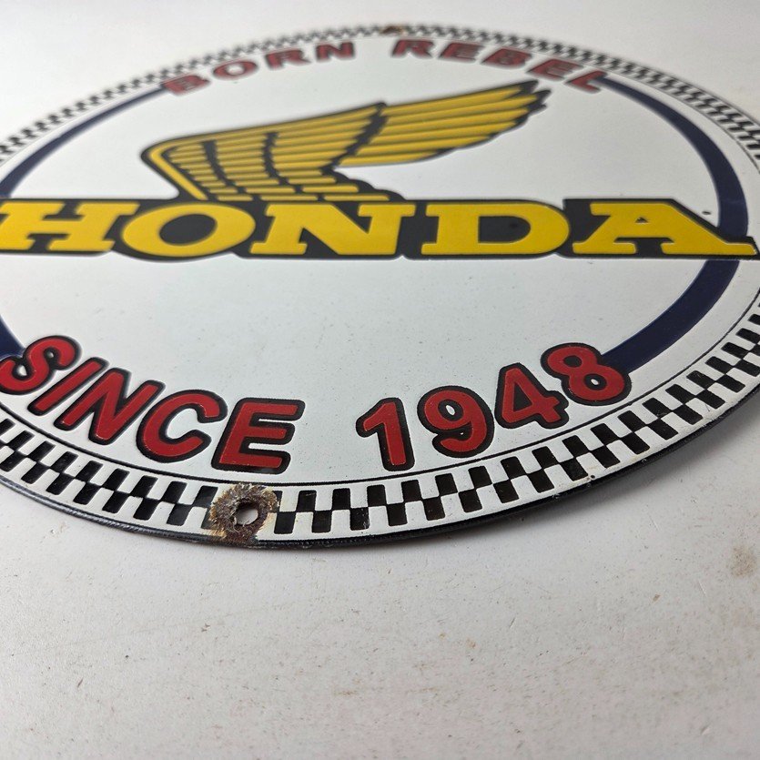 Vintage Honda Born Rebel Sign - Motorcycle Gas Pump Porcelain Sign - Image 10