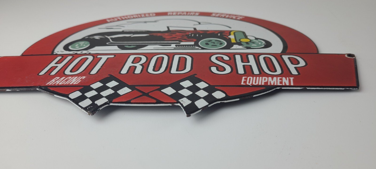 Vintage Hot Rod Shop Sign - Racing Equipment Auto Gas Pump Porcelain Sign - Image 12