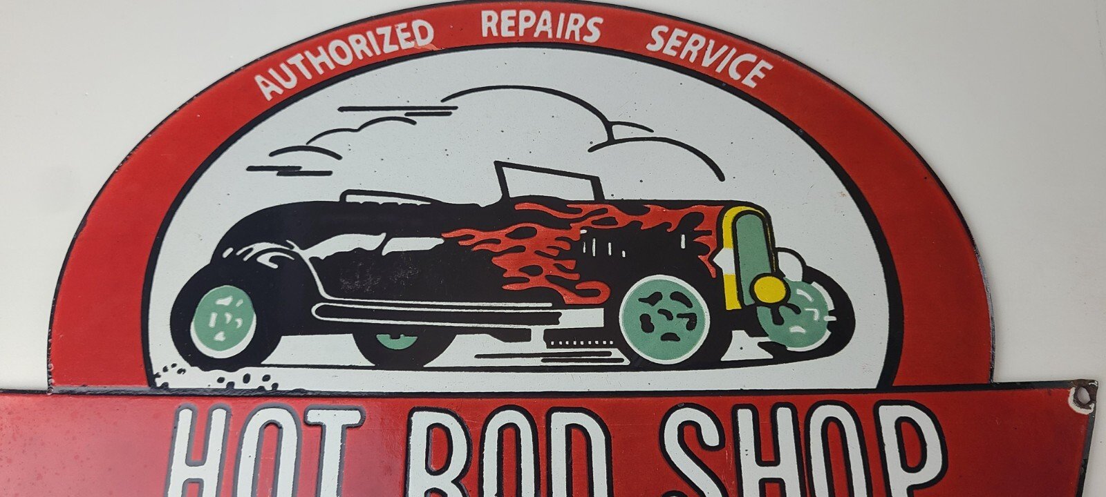 Vintage Hot Rod Shop Sign - Racing Equipment Auto Gas Pump Porcelain Sign - Image 4