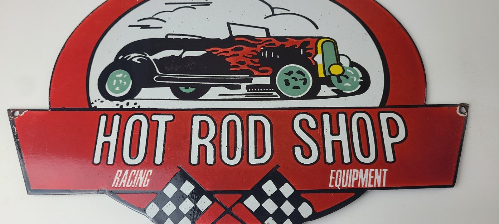 Vintage Hot Rod Shop Sign - Racing Equipment Auto Gas Pump Porcelain Sign - Image 5