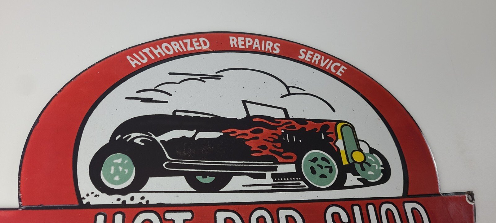Vintage Hot Rod Shop Sign - Racing Equipment Auto Gas Pump Porcelain Sign - Image 6