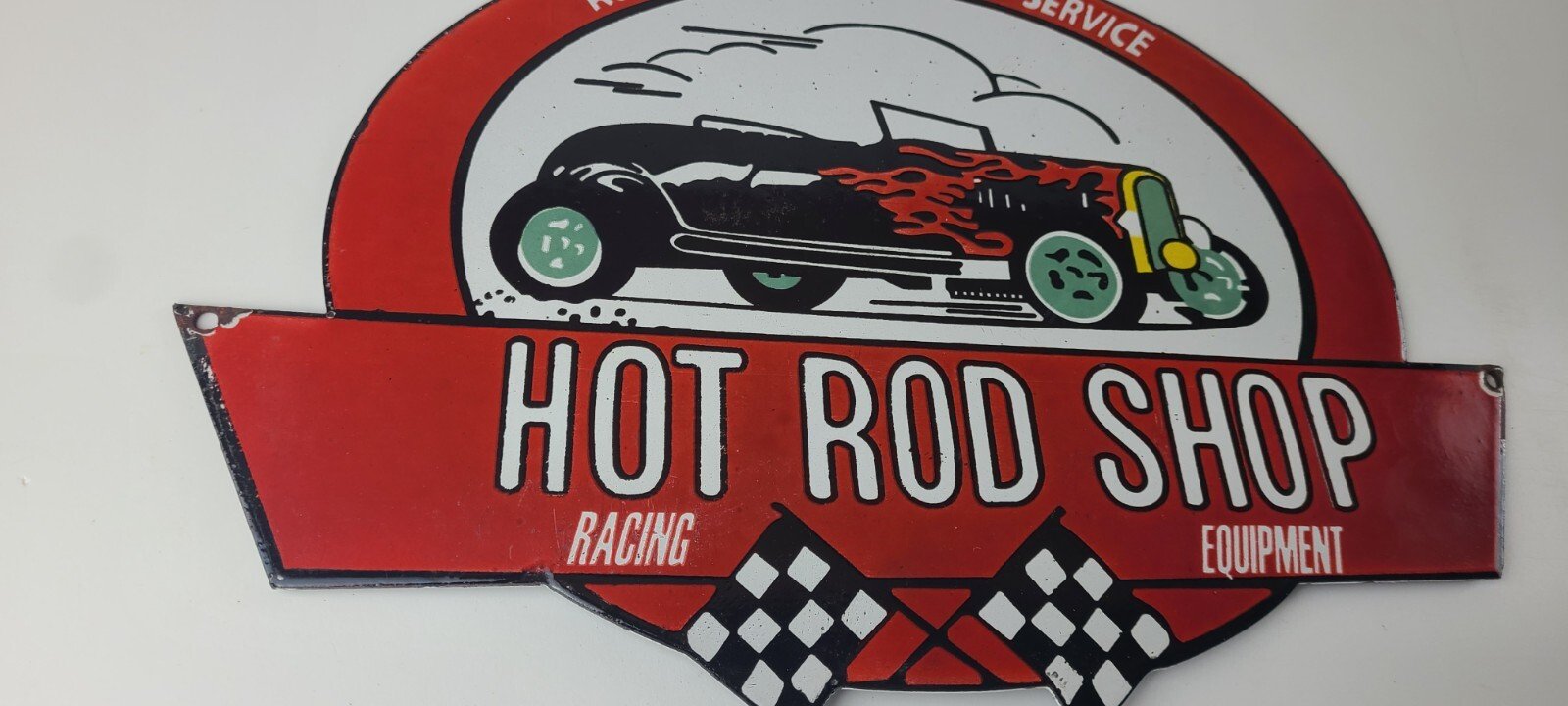 Vintage Hot Rod Shop Sign - Racing Equipment Auto Gas Pump Porcelain Sign - Image 7