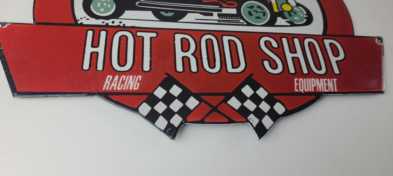 Vintage Hot Rod Shop Sign - Racing Equipment Auto Gas Pump Porcelain Sign - Image 8