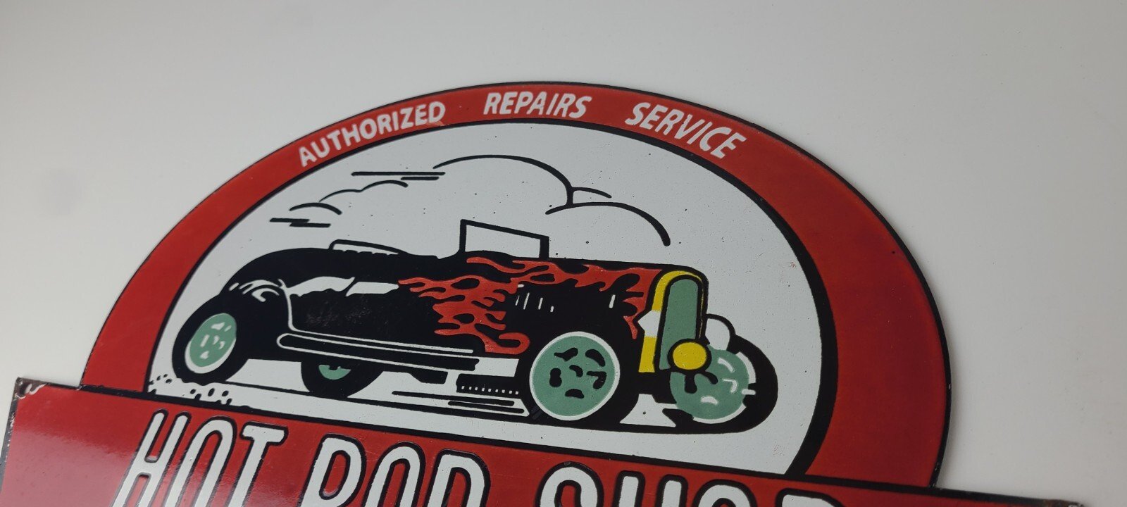 Vintage Hot Rod Shop Sign - Racing Equipment Auto Gas Pump Porcelain Sign - Image 9