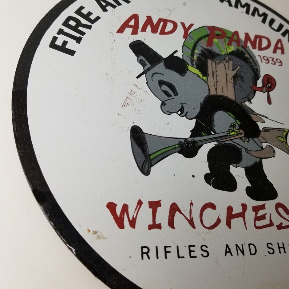 Vintage Hunting Sign - Winchester Rifles Firearms Advertisement Porcelain Sign - Image 6