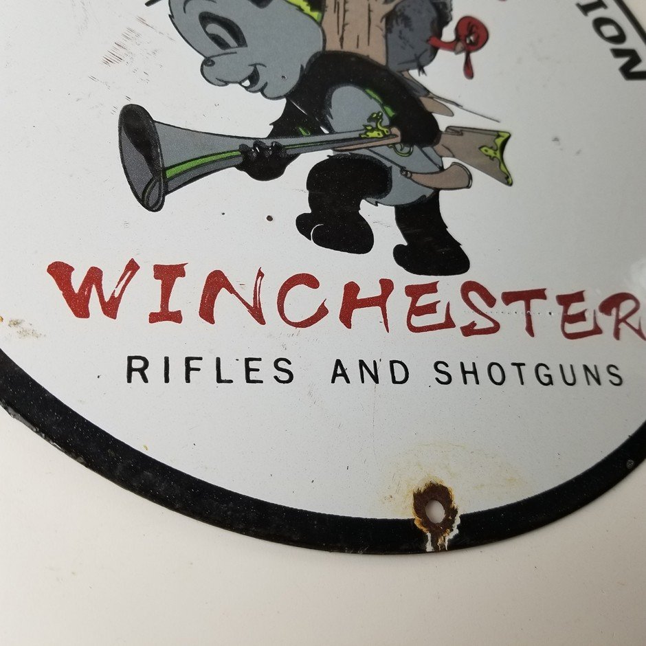 Vintage Hunting Sign - Winchester Rifles Firearms Advertisement Porcelain Sign - Image 7