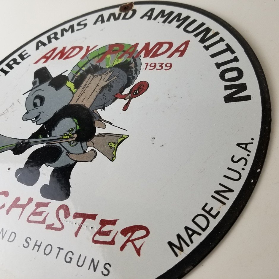 Vintage Hunting Sign - Winchester Rifles Firearms Advertisement Porcelain Sign - Image 9