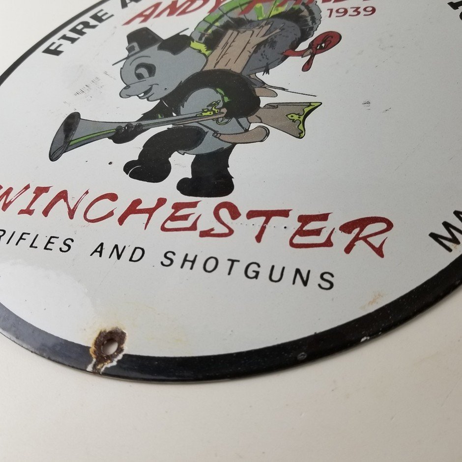 Vintage Hunting Sign - Winchester Rifles Firearms Advertisement Porcelain Sign - Image 10
