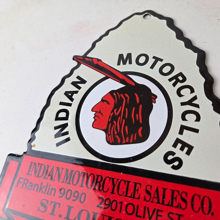 Vintage Indian Motorcycles Sign - Arrow Head Porcelain Gas Pump Sales Sign - Image 12