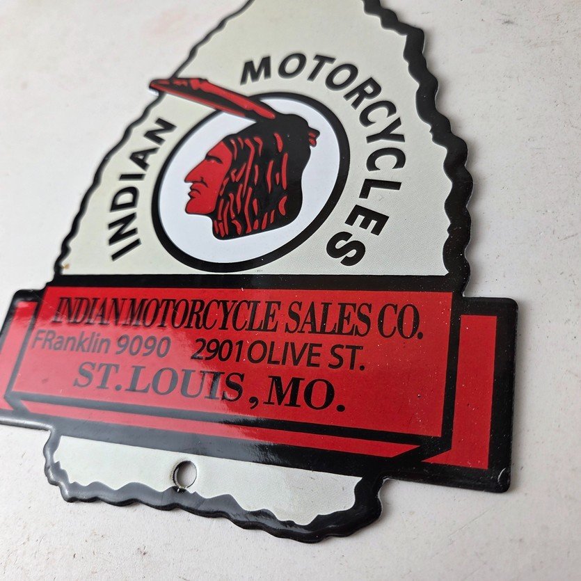 Vintage Indian Motorcycles Sign - Arrow Head Porcelain Gas Pump Sales Sign - Image 13