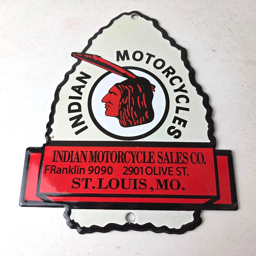 Vintage Indian Motorcycles Sign - Arrow Head Porcelain Gas Pump Sales Sign - Image 15
