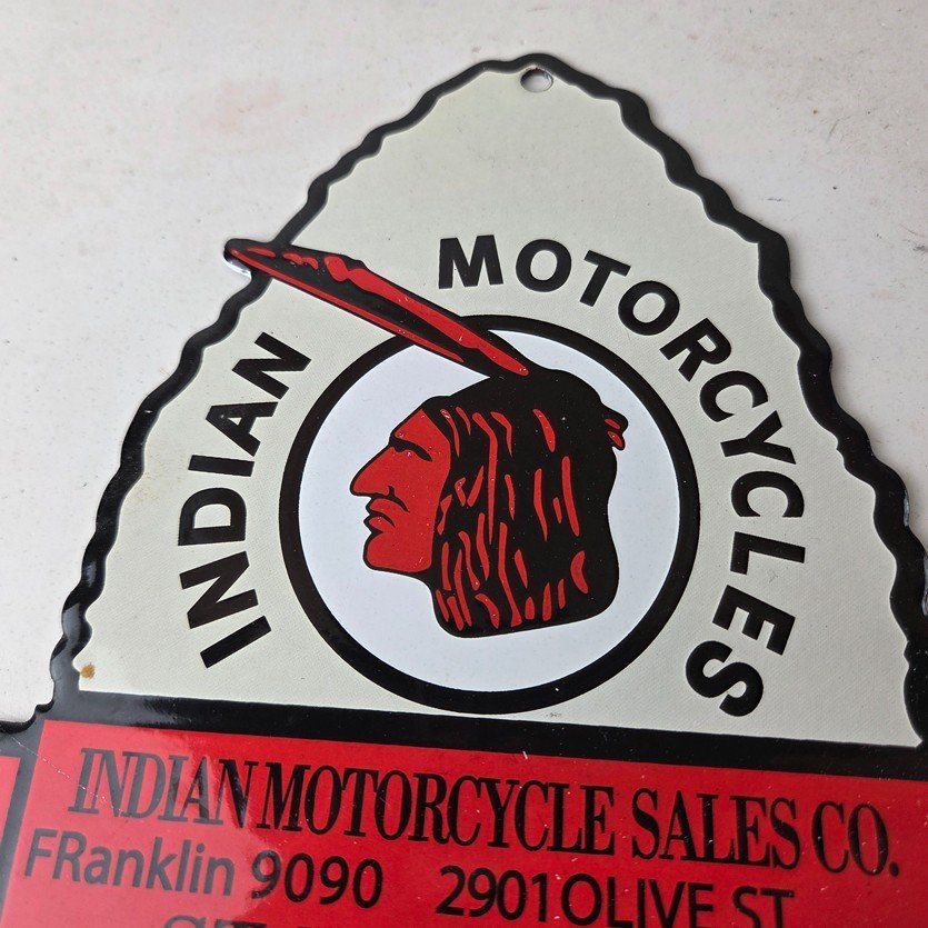 Vintage Indian Motorcycles Sign - Arrow Head Porcelain Gas Pump Sales Sign - Image 3
