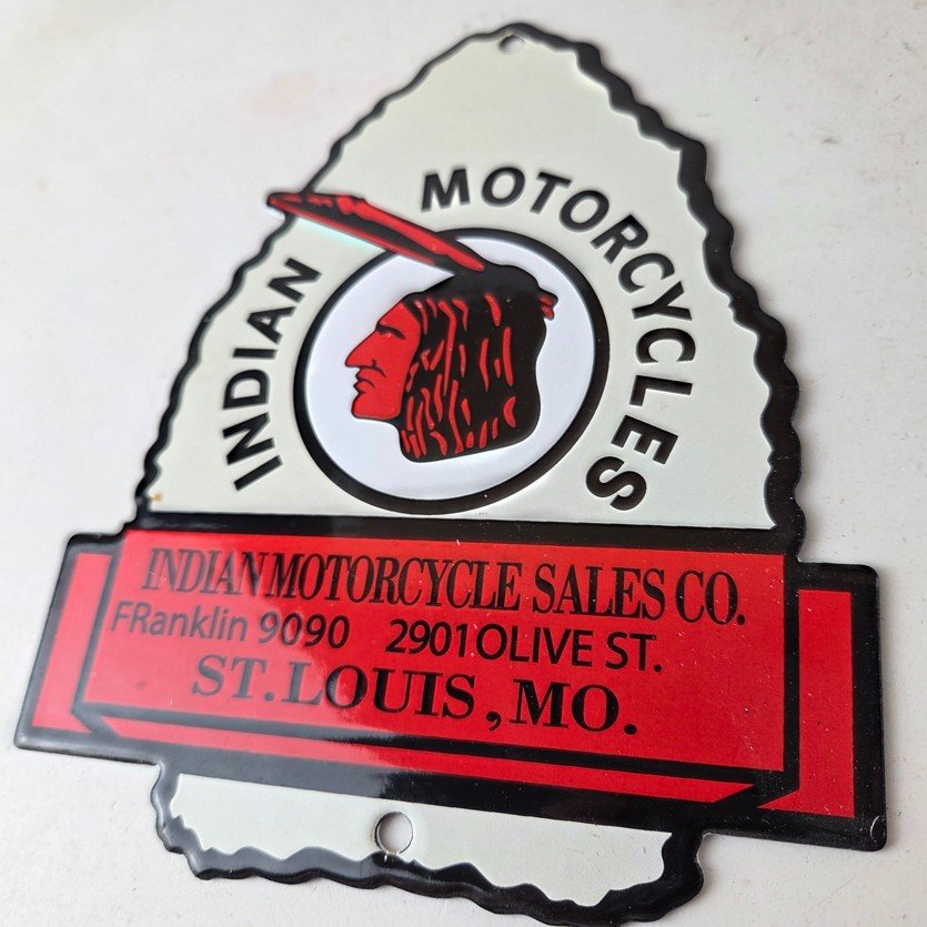 Vintage Indian Motorcycles Sign - Arrow Head Porcelain Gas Pump Sales Sign - Image 4