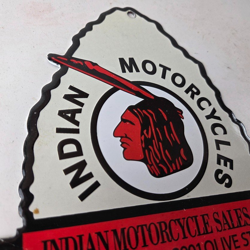 Vintage Indian Motorcycles Sign - Arrow Head Porcelain Gas Pump Sales Sign - Image 5