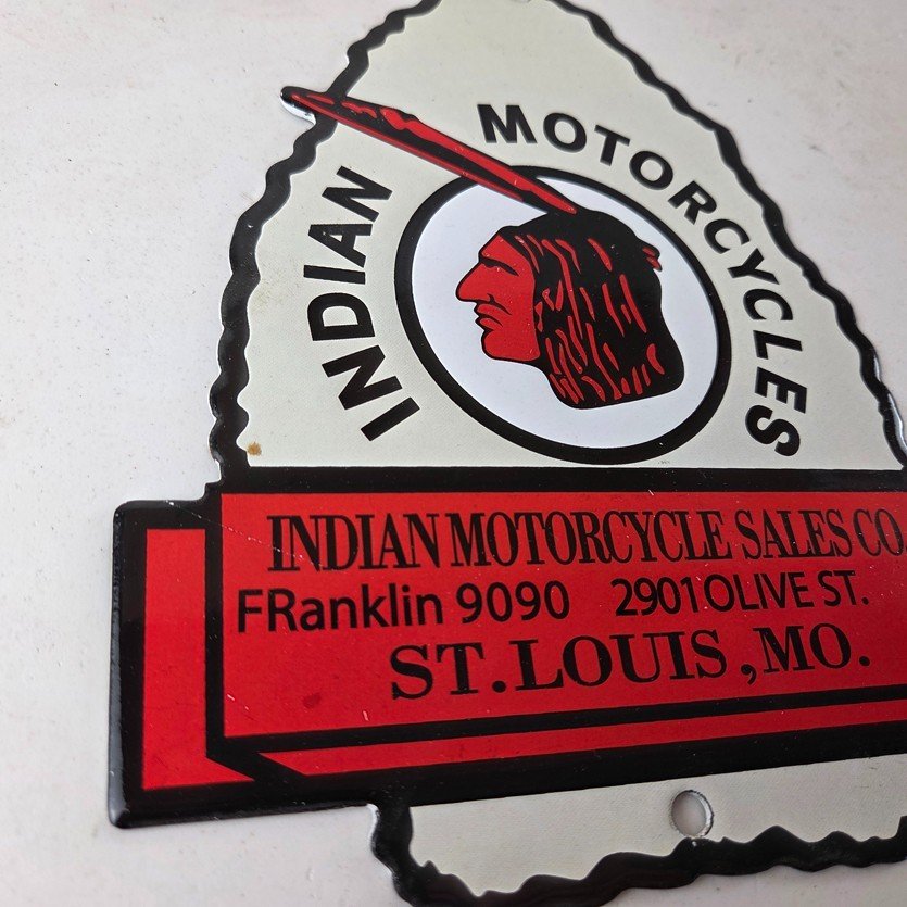 Vintage Indian Motorcycles Sign - Arrow Head Porcelain Gas Pump Sales Sign - Image 6
