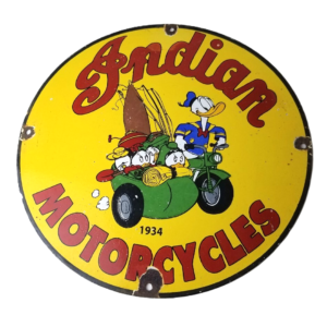 Vintage Indian Motorcycles Sign - Donald Duck Porcelain Walt Disney Sign