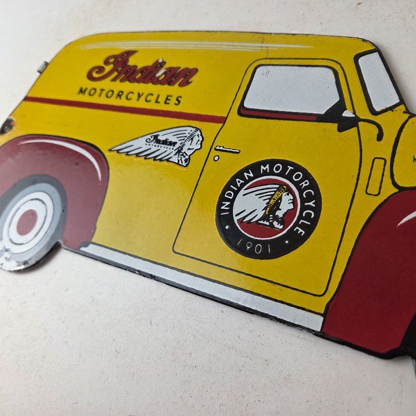 Vintage Indian Motorcycles Sign - Gas Motor Oil Truck Pump Porcelain Sign - Image 12