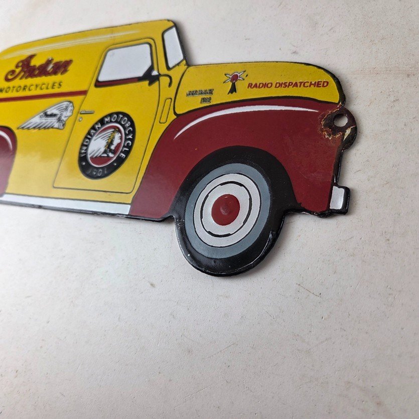 Vintage Indian Motorcycles Sign - Gas Motor Oil Truck Pump Porcelain Sign - Image 13