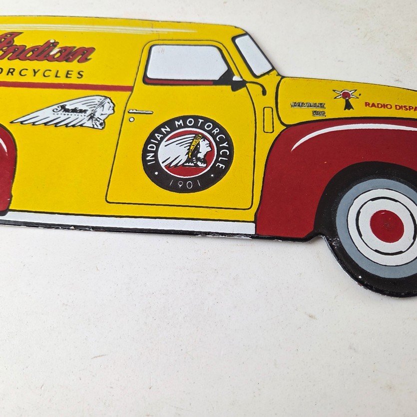 Vintage Indian Motorcycles Sign - Gas Motor Oil Truck Pump Porcelain Sign - Image 3