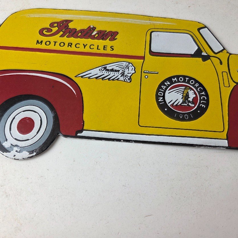 Vintage Indian Motorcycles Sign - Gas Motor Oil Truck Pump Porcelain Sign - Image 4