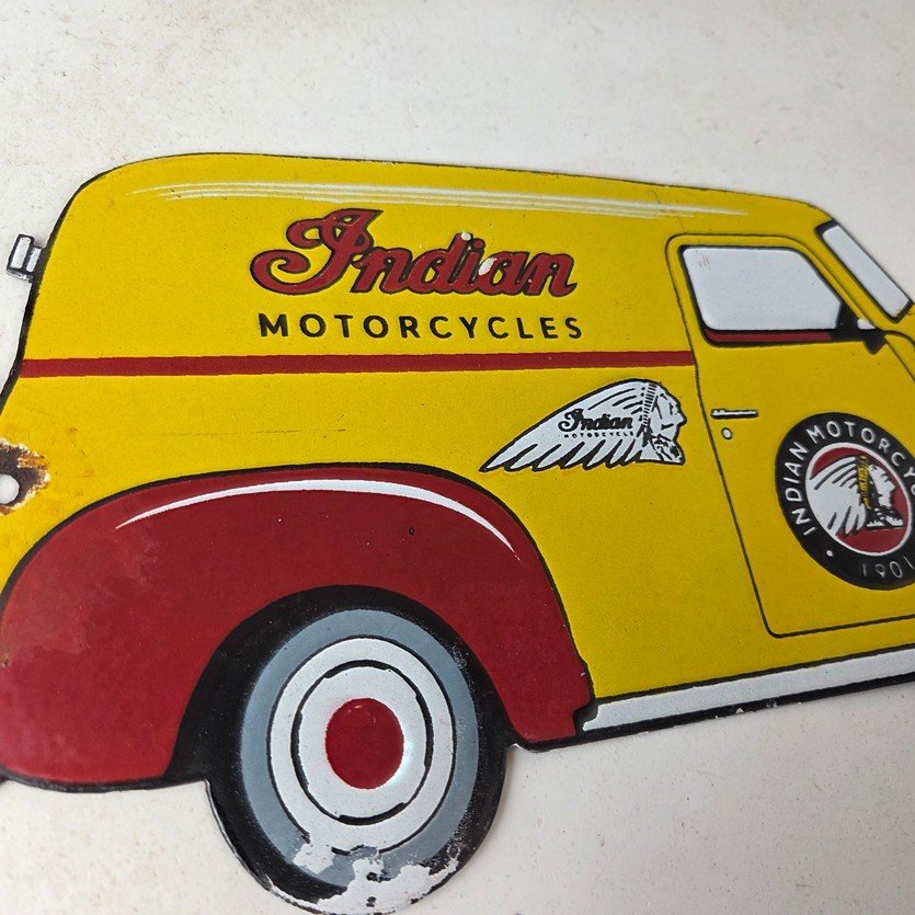 Vintage Indian Motorcycles Sign - Gas Motor Oil Truck Pump Porcelain Sign - Image 5