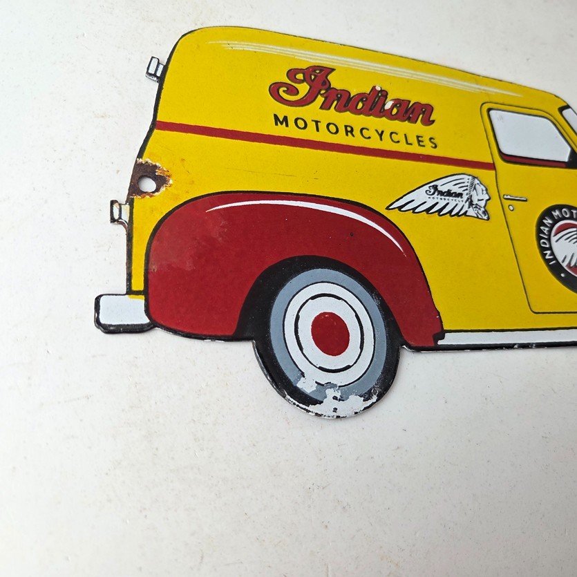 Vintage Indian Motorcycles Sign - Gas Motor Oil Truck Pump Porcelain Sign - Image 6