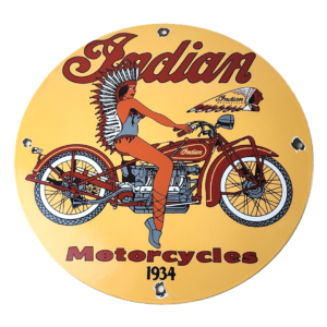 Vintage Indian Motorcycles Sign - Porcelain Gas Pump Service Station Sign