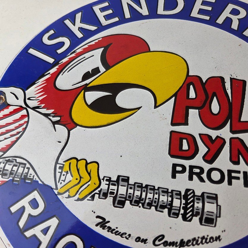 Vintage Iskenderian Racing Cams Porcelain Sign - Mod Rod Auto Gas Pump Shop Sign - Image 3