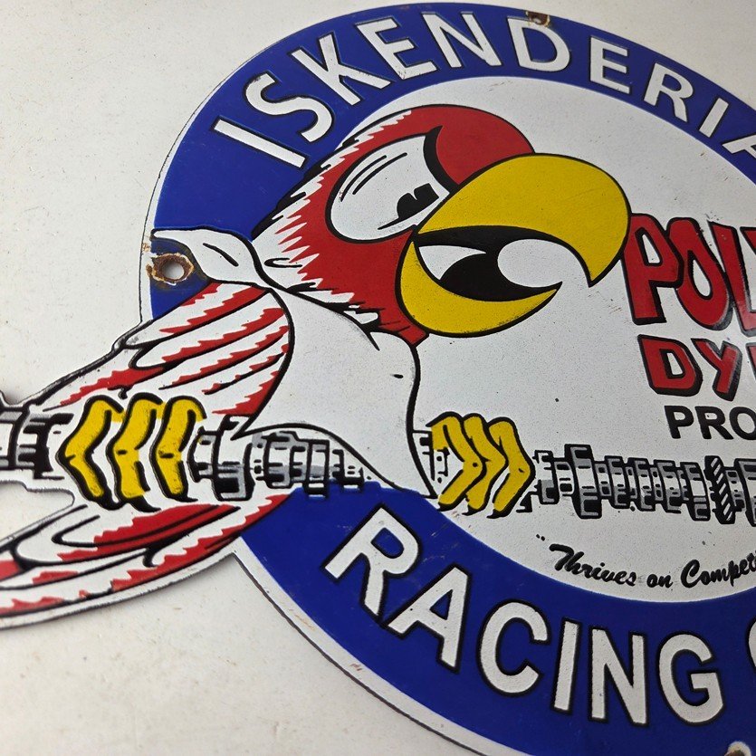 Vintage Iskenderian Racing Cams Porcelain Sign - Mod Rod Auto Gas Pump Shop Sign - Image 6