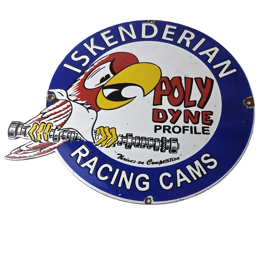 Vintage Iskenderian Racing Cams Porcelain Sign - Mod Rod Auto Gas Pump Shop Sign